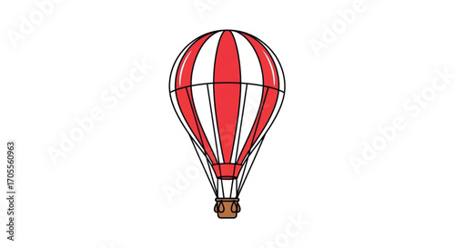 Red and white striped hot air balloon illustration.