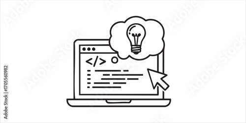 Black and white coding tutorial symbol vector, perfect for programming, software development, and educational content.
