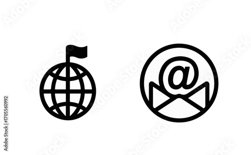 Connect Globally: Modern World and Email Icons for Business Communication and Social Media