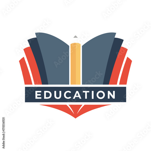 Educational Logo with Book, Pen Nib, and Laurel Elements