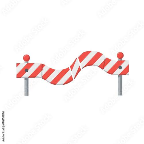 Red and white striped wavy construction barrier.