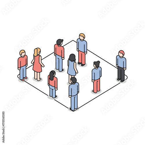 group discussion eight people standing in a circle on a white background ideal for illustrating concepts of teamwork collaboration and communication