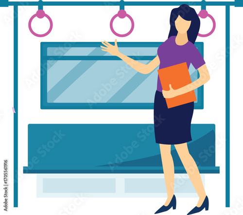 Girl standing inside bus