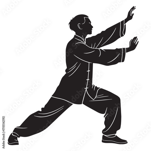 Black tai chi china internal martial Silhouette Vector, High Quality Illustration on White Background