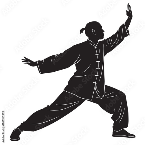 Black tai chi china internal martial Silhouette Vector, High Quality Illustration on White Background