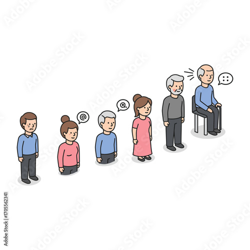 human life stages showing aging stages from youth to old age demonstrating growth development and the life cycle for educational illustrations