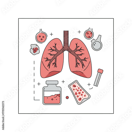 human lungs illustration with medical tools showing respiratory health designed for healthcare education materials and lung disease awareness
