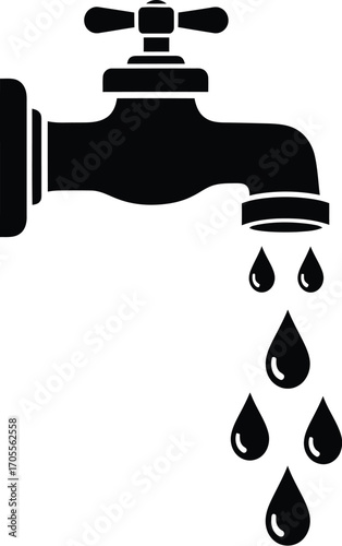 Black silhouette of a dripping tap, illustrating water conservation and plumbing issues with a simple, clean design