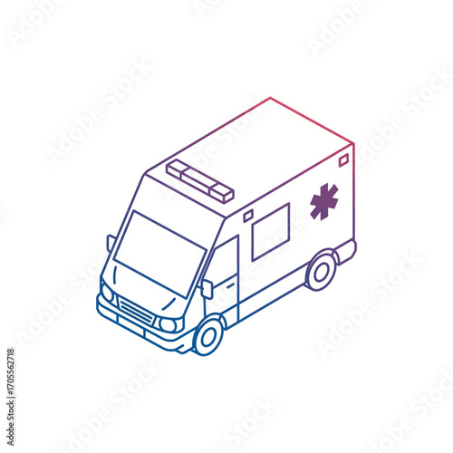 Isometric ambulance illustration speedy medical transport in linear design conveying emergency healthcare ideal for medical posters and traffic safety ads.