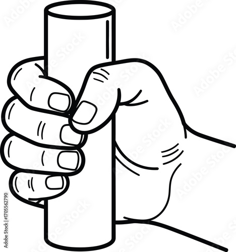 Strong hand firmly gripping a cylindrical object, conveying power and control