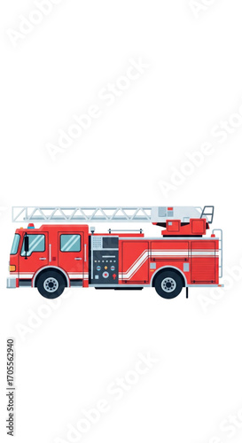 Red Fire Truck with Ladder and Equipment.