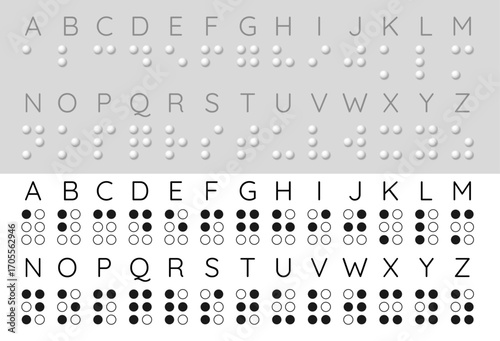 Educational chart of Braille alphabet. Vector letters with raised dot patterns. Awareness, learning materials or inclusive design resources. Schools or libraries literacy for visually impaired