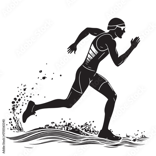 Black triathlon Silhouette Vector, High Quality Illustration on White Background