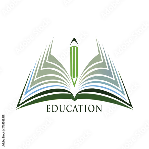 Educational Logo with Book, Pen Nib, and Laurel Elements
