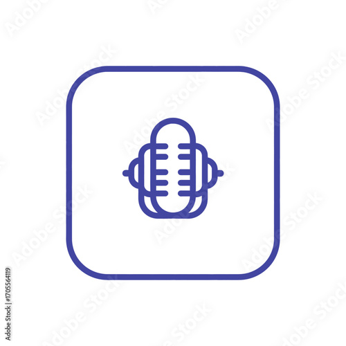 podcasting icon clean line art of a microphone with headphones in square frame ideal for music audio media  communication content.