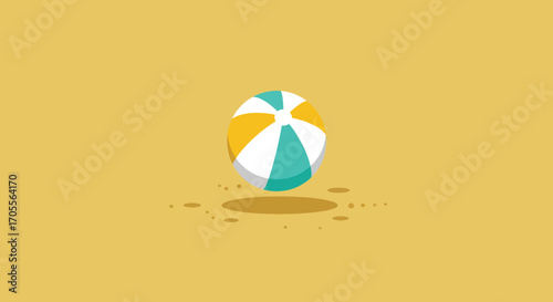 Colorful Beach Ball with Yellow, White, and Teal Sections on Sand