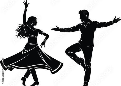 Silhouette of a couple dancing gracefully, a celebration of joy, rhythm, and connection through movement