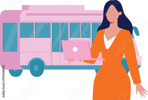 Women introducing bus specific for girls