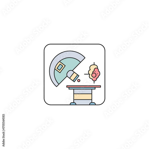 radiotherapy treatment planning for cancer patient receiving targeted radiation therapy on a treatment table in a modern hospital medical illustration