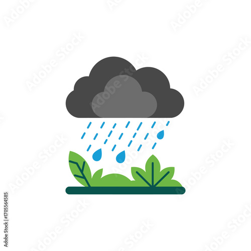 Rain falling on plants illustrating environmental concepts like weather cycles and the importance of rainfall for plant growth and a healthy ecosystem.