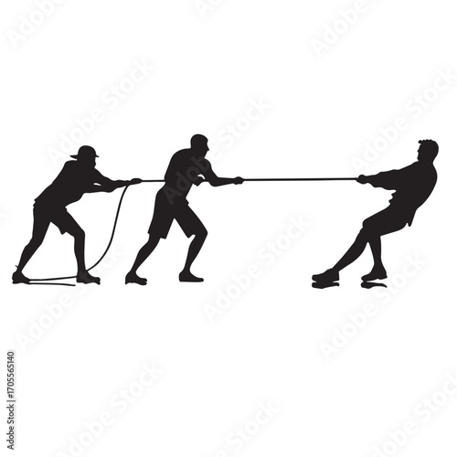 Black tug of war Silhouette Vector, High Quality Illustration on White Background