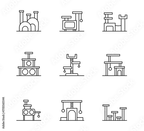 Set of Cat Condo icon, Pet bed houses thin line and pixel Symbol Outline icon Editable Stroke
