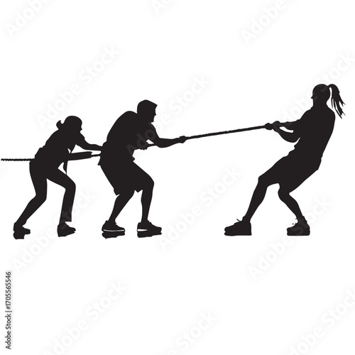 Black tug of war Silhouette Vector, High Quality Illustration on White Background