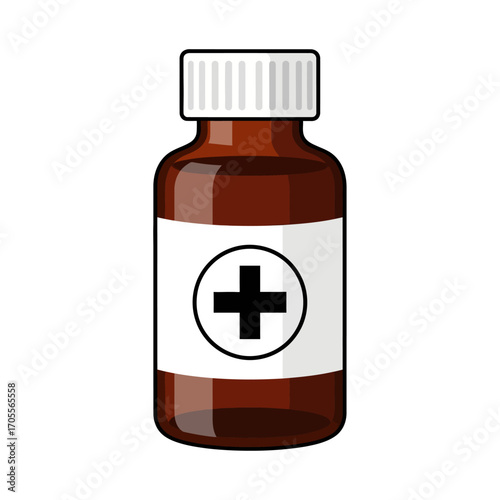 Brown Medicine Bottle with White Cross A Healthcare Icon