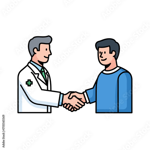 Doctor shaking hands with patient, showing trust, agreement and medical partnership