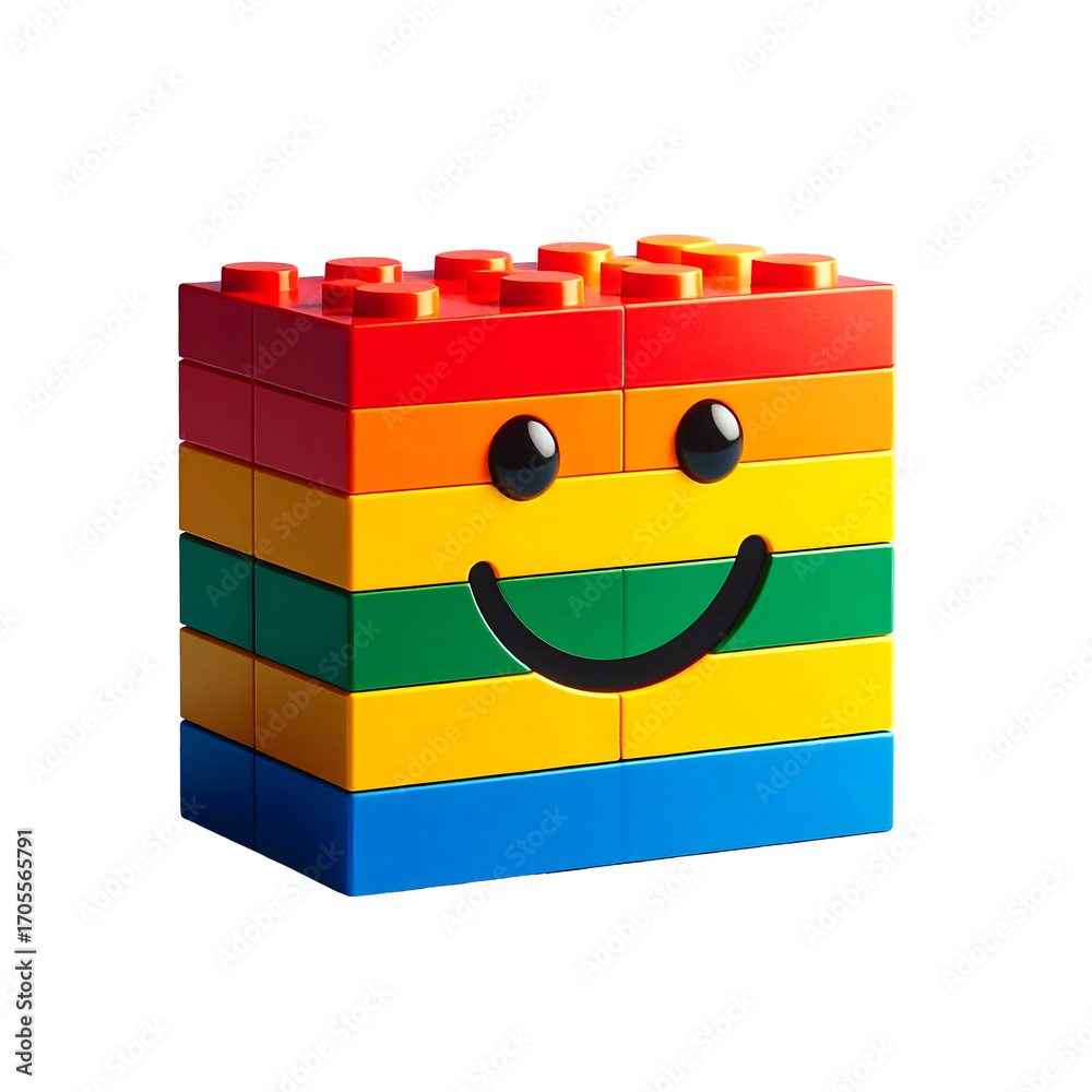 Fototapeta premium Colorful building block figure with smiling face isolated on transparent background