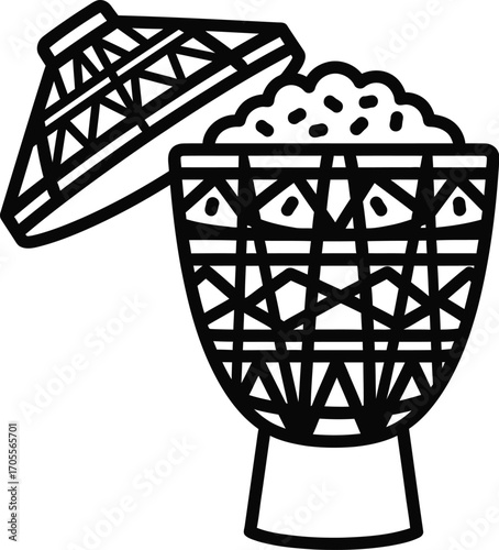 Traditional woven basket filled with grain, cultural symbol of abundance and harvest.
