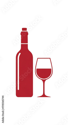 Red Wine Bottle and Glass Icon.