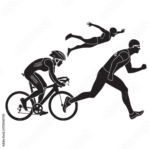 Black triathlon Silhouette Vector, High Quality Illustration on White Background