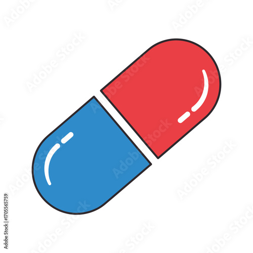 Red and blue pill capsule icon isolated on a white background. Vector illustration of a medical drug for healthcare and pharmacy concepts