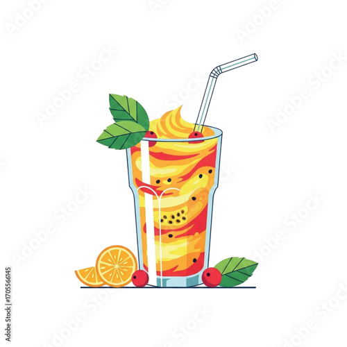 Refreshing Tropical Fruit Smoothie with Mint and Berries.