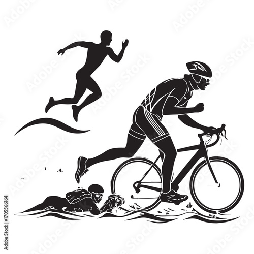 Black triathlon Silhouette Vector, High Quality Illustration on White Background
