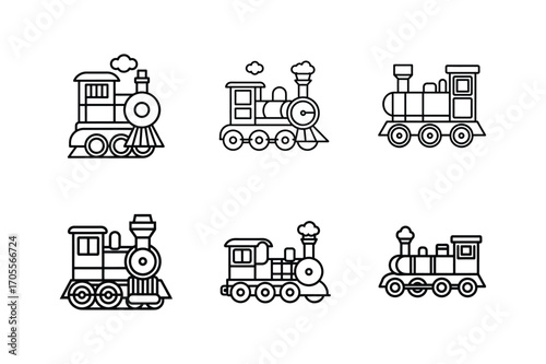 retro train engine icon line art vector illustration