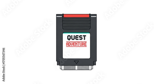 Retro Video Game Cartridge with Quest Adventure Label.
