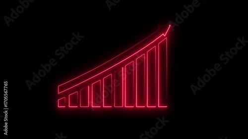 Neon Business graph chart icon animation. glowing line graph, finance marketing success profit arrow symbol. business graph 4k animation