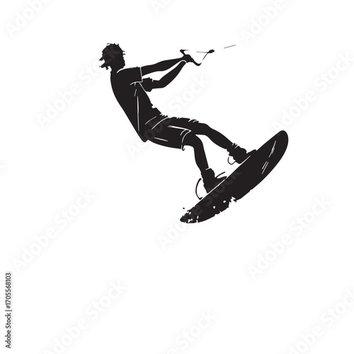 Black wakeboarding Silhouette Vector, High Quality Illustration on White Background