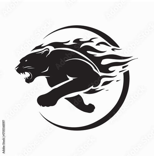 Aggressive Panther Head with Flames Vector Emblem on white background