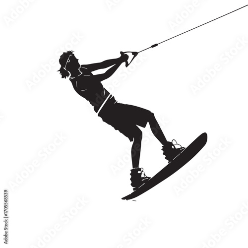 Black wakeboarding Silhouette Vector, High Quality Illustration on White Background