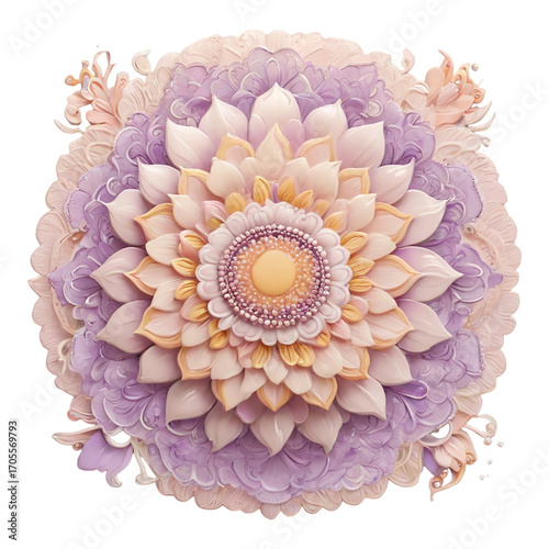 Pastel purple and peach floral mandala with delicate layered petals image photo
