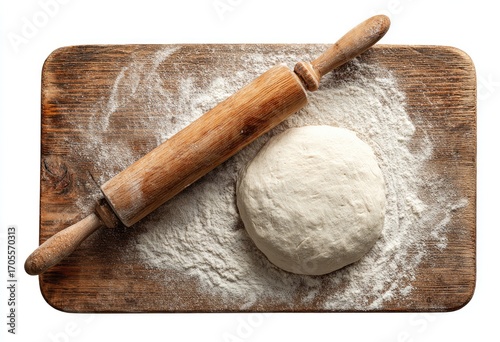 Wooden cutting board with dough and rolling pin (1)