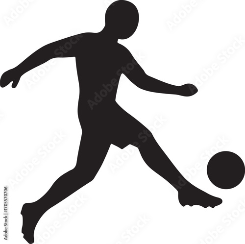 Dynamic silhouette of a soccer player kicking a ball.