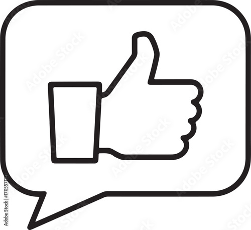 Simple line art icon of a thumbs up in a speech bubble