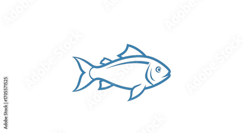 Simple Blue Line Drawing of a Fish.