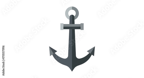 Simple Dark Gray Anchor Illustration Isolated on White.