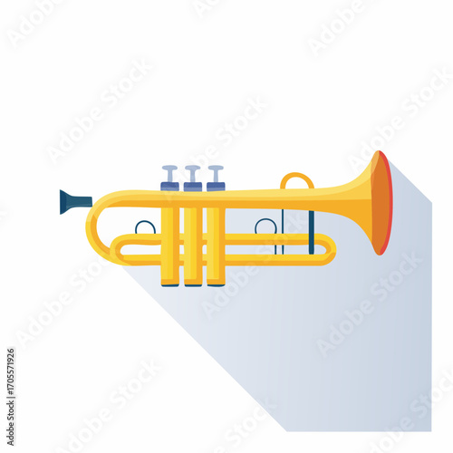 Illustration of a Shiny Yellow Trumpet with Shadows Against a Simple Background