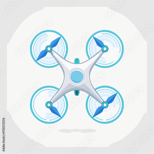 Illustration of a stylized drone in a modern design with blue and white elements